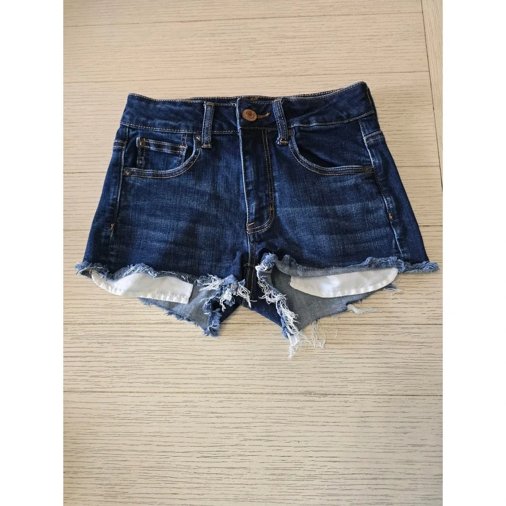 American Eagle Hi-Rise Shortie Denim Cut Off Shorts Women's 2
